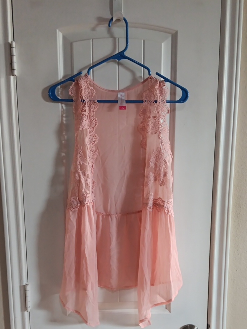 No Boundaries Boho Pink Floral Lace Chiffon Peplum Duster Vest M